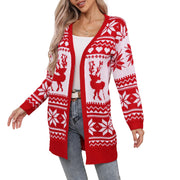 Women's Elk Snowflake Embroidered Knit Cardigan – Winter Casual