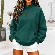 Women's Casual Half-High Neck Button-Up Sweatshirt | Loose Knit Pullover