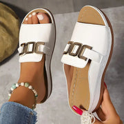 Women's Platform Peep-Toe Wedge Sandals | Chain Detail Slides