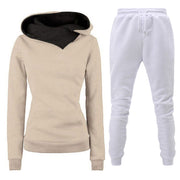 Women's Plush Hooded Sportswear Suit – Two-Piece Set with Pockets