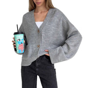 Women's V-Neck Knit Cardigan, Large Pockets – Casual