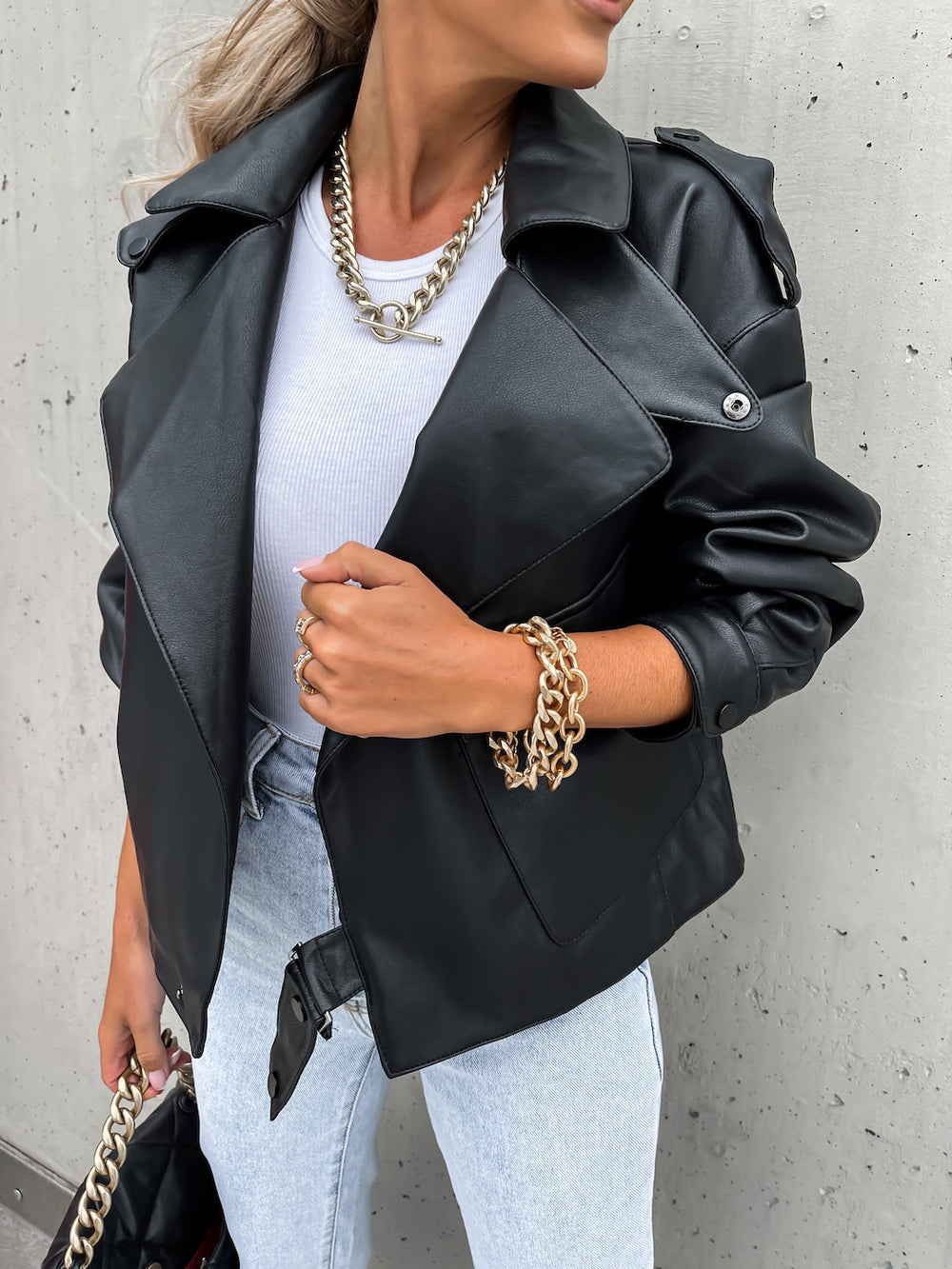 Women's PU Leather Loose Lapel Jacket | Coat Outerwear