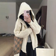 Hooded Lambswool Coat | Women's Thick Zip-Up Casual Winter Jacket