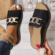Women's Platform Peep-Toe Wedge Sandals | Chain Detail Slides