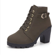 Women's Leopard Print Chunky Heel Ankle Boots | Suede Lace-Up Zip Boots