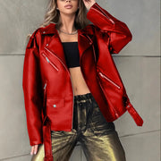 Women's Loose Fit PU Leather Biker Jacket | Vintage Boyfriend Style