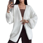 Women's Solid Color Mid-Length Knit Cardigan Top – Casual