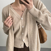 Women's V-Neck Knit Cardigan & Vest Two-Piece Set – Short Sweater Suit