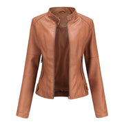 Women's Slim-Fit PU Leather Jacket | Stand Collar Urban Style