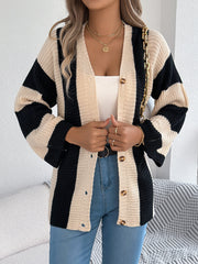 Women's Color Block Bell Sleeve Cardigan Coat – Casual