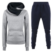 Women's Plush Hooded Sportswear Suit – Two-Piece Set with Pockets