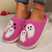 Women's Halloween Cartoon Ghost Cotton Slippers | Non-Slip Winter House Shoes