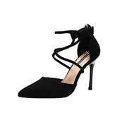 Women's Pointed Cross Lace-Up High Heel Pumps | Elegant Suede Dress Shoes