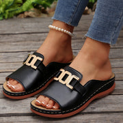Women's Platform Peep-Toe Wedge Sandals | Chain Detail Slides