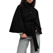 Women's High Neck Batwing Sleeve Belted Coat | Elegant Winter Trench