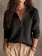 High Neck Half-Zip Sweater | Women's Casual Long Sleeve Knit Top