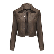 Women's Thin Multi-Pocket Faux Leather Cardigan Jacket | Outerwear