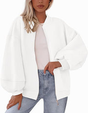 Women's Casual Warm Baseball Collar Jacket | Zip-Up Long Sleeve Outerwear