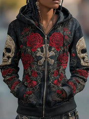 Women's Printed Hooded Zip-Up Cardigan | Casual Sweatshirt