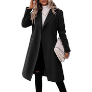Women's Long Woolen Coat | Solid Color Fall Winter Overcoat