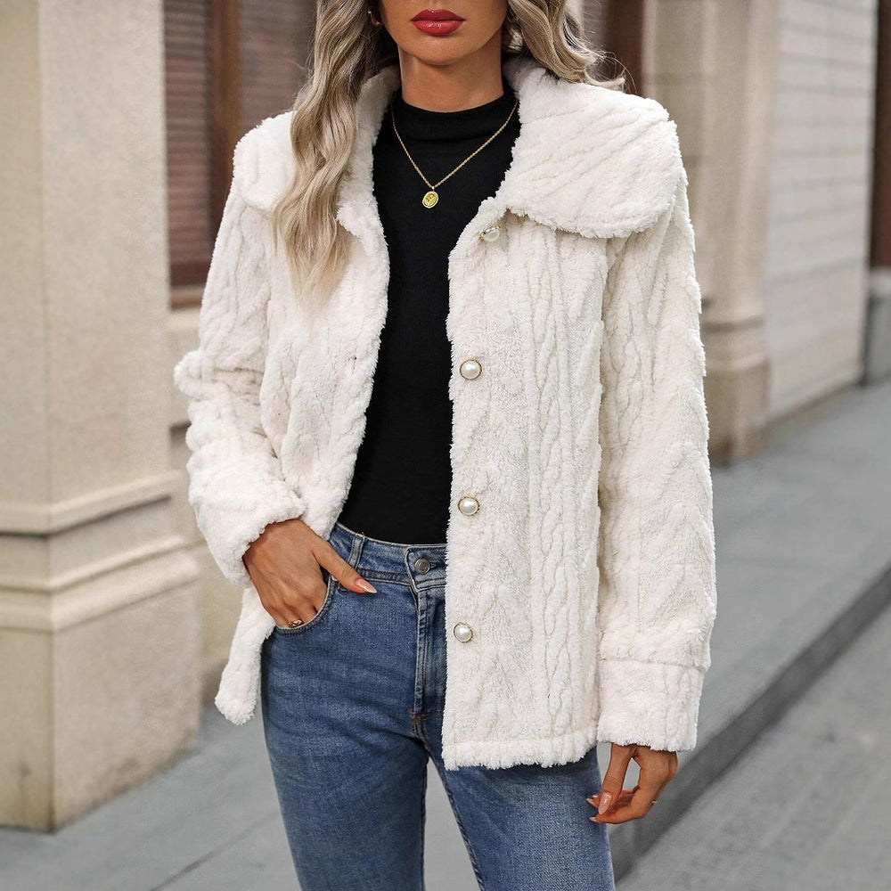 Women's Large Lapel Plush Cardigan Coat, Double-Sided Fleece – Winter Casual