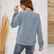 Women's Corduroy Pullover Sweatshirt | Solid Round Neck Long Sleeve Top
