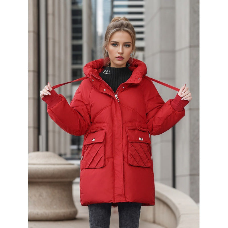Women's Winter Hooded Coat | Thicken Straight Cotton Jacket with Pockets