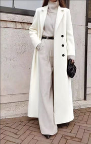 Women's Long Solid Color Woolen Coat | Casual Winter Outerwear