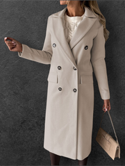 Women's Double Breasted Lapel Winter Coat | Slim Fit Long Jacket