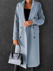 Women's Double Breasted Lapel Winter Coat | Slim Fit Long Jacket
