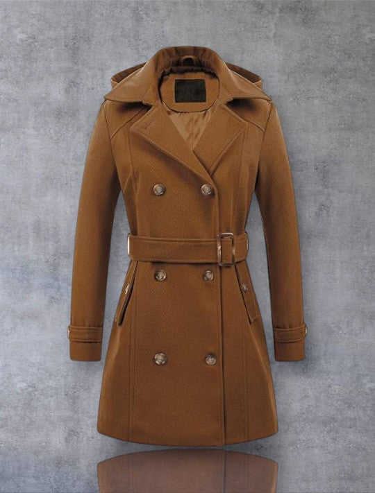 Women's Woolen Hooded Plus Size Coat | Warm Winter Outerwear