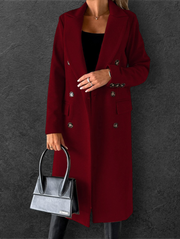 Women's Double Breasted Lapel Winter Coat | Slim Fit Long Jacket