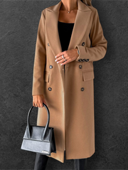 Women's Double Breasted Lapel Winter Coat | Slim Fit Long Jacket