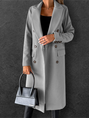 Women's Double Breasted Lapel Winter Coat | Slim Fit Long Jacket