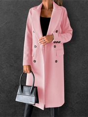 Women's Double Breasted Lapel Winter Coat | Slim Fit Long Jacket